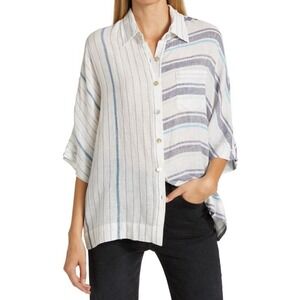 Rails Linen Striped Button-Up Shirt Relaxed‎ Fit Coastal Casual Top Size S